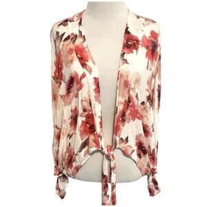Doe & Rae Floral Tie Waist Top Womens Small Long Sleeve Topper Kimono Cardigan